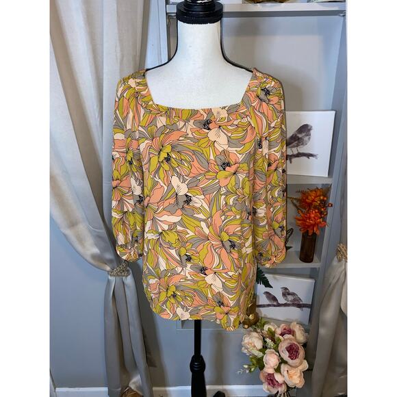 Premise EUC size Small Floral Pink Gray Green Blouse 0 - Picture 3 of 11